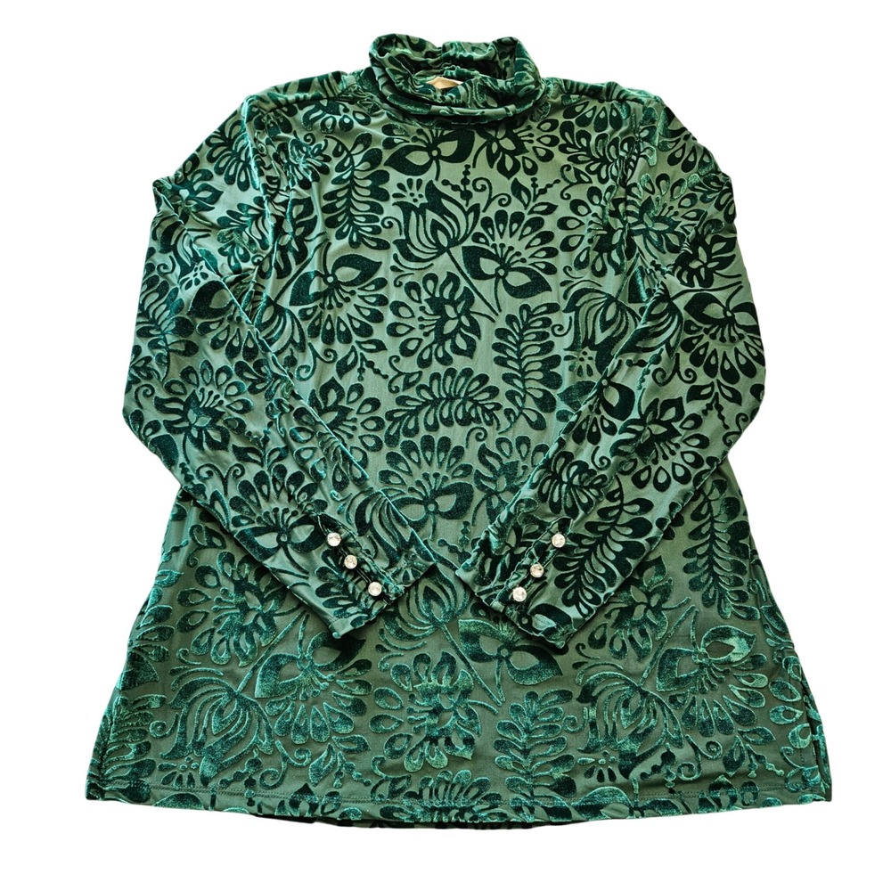 Soft Surroundings Evergreen Burnout Velvet Mock Neck Floral Top Size PM Whimsy